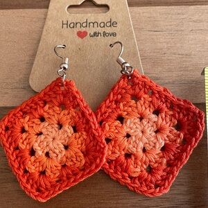 Handmade Crochet Granny Square Earrings, Lightweight Cotton Thread